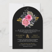 Fuchsia Bloemrozen QR Code Foto Zwarte Bruiloft Kaart (Voorkant)
