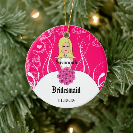 Fuchsia Blonde Wedding Gown Bridesmaid Ornament (Boom)