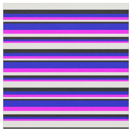 Fuchsia, Blue, Black & Light Yellow Stripes Stof (Close Up)