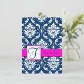 Fuchsia Blue Damask Save the Date Card (Staand voorkant)