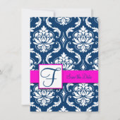 Fuchsia Blue Damask Save the Date Card (Voorkant)