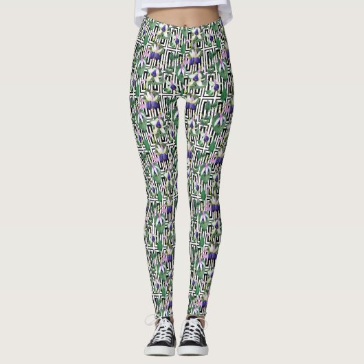 Fuchsia Blue/Green Waterverf Women's Leggings (Voorkant)