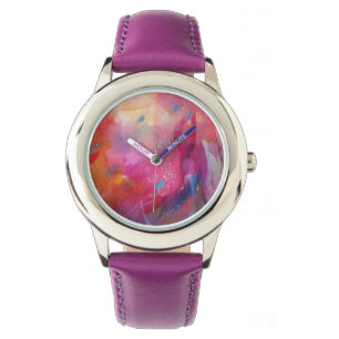 FUCHSIA BLUE PINK ABSTRACT HORLOGE