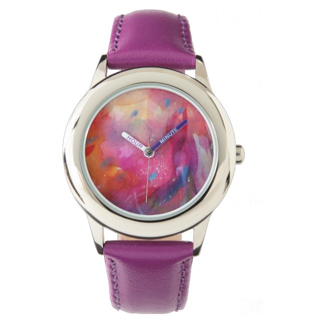 FUCHSIA BLUE PINK ABSTRACT HORLOGE (Voorkant)