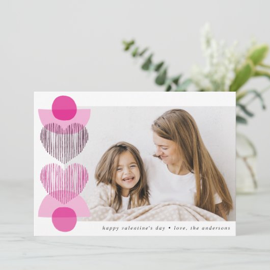 Fuchsia Boho Hearts Photo Valentijnsdag Feestdagenkaart (Staand voorkant)