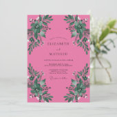 Fuchsia Botanische Aquarel Bruiloft Kaart (Staand voorkant)