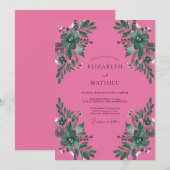 Fuchsia Botanische Aquarel Bruiloft Kaart (Voorkant / Achterkant)
