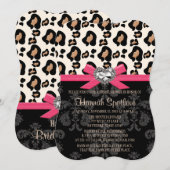 Fuchsia Bow Leopard Print Faux Bling Vrijgezellenf Kaart (Voorkant / Achterkant)