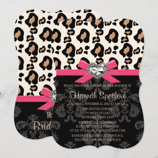 Fuchsia Bow Leopard Print Faux Bling Vrijgezellenf Kaart (Voorkant / Achterkant)