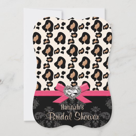 Fuchsia Bow Leopard Print Faux Bling Vrijgezellenf Kaart (Achterkant)