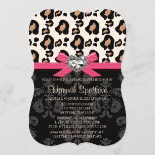 Fuchsia Bow Leopard Print Faux Bling Vrijgezellenf Kaart