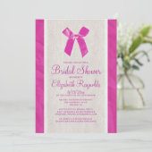 Fuchsia  Bow Linen Bridal Shower Kaart (Staand voorkant)