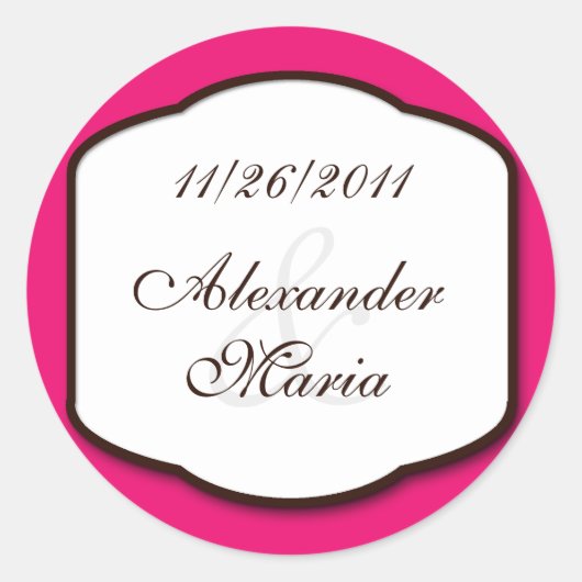 Fuchsia Brown and White Wedding Envelope Seals Ronde Sticker (Voorkant)