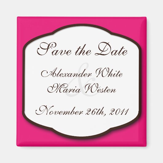 Fuchsia Brown & White Save the Date Magnet (Voorkant)