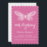 Fuchsia Butterfly 18th Birthday Invitation Kaart<br><div class="desc">Fancy linttype en een handgeschetst vlinderaccent op deze verjaardagsuitnodiging.</div>