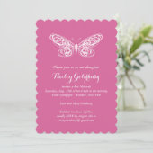 Fuchsia Butterfly bat Mitzvah Invitation Kaart (Staand voorkant)