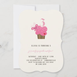 Fuchsia Butterfly Cupcake Birthday Party Invite Kaart
