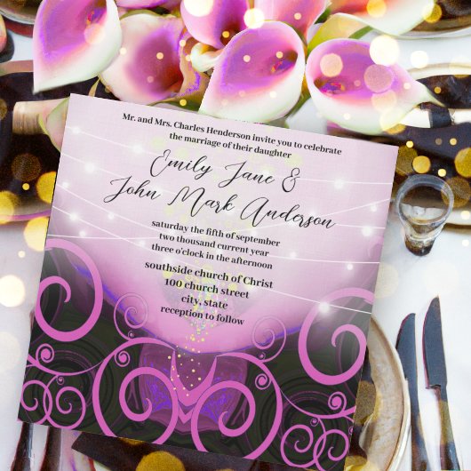 Fuchsia Calla Lily Flower Wedding Invitation Kaart