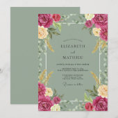 Fuchsia Celadon Ranunculus Eucalyptus Bruiloft Kaart (Voorkant / Achterkant)