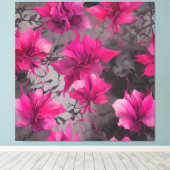 Fuchsia & Charcoal Veld AI-kunst Canvas Afdruk (Insitu (Houten vloer))