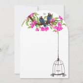 Fuchsia Cherry Blossom Tortelduifjes Birdcage Wedd Kaart (Achterkant)