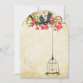 Fuchsia Cherry Blossom Tortelduifjes Birdcage Wedd Kaart (Achterkant)