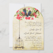 Fuchsia Cherry Blossom Tortelduifjes Birdcage Wedd Kaart (Voorkant)