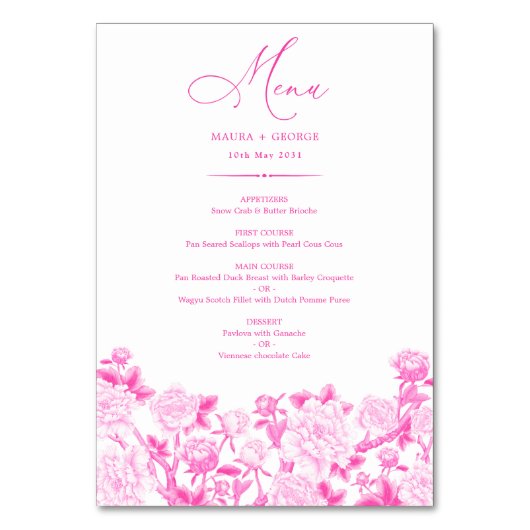 Fuchsia Chinoiserie Menu & Tafelnummer (Achterkant)