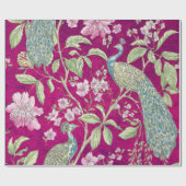 Fuchsia Chinoiserie pauw bloemendecoupage Cadeaupapier (Vlak)
