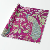 Fuchsia Chinoiserie pauw bloemendecoupage Cadeaupapier (Uitgerold)