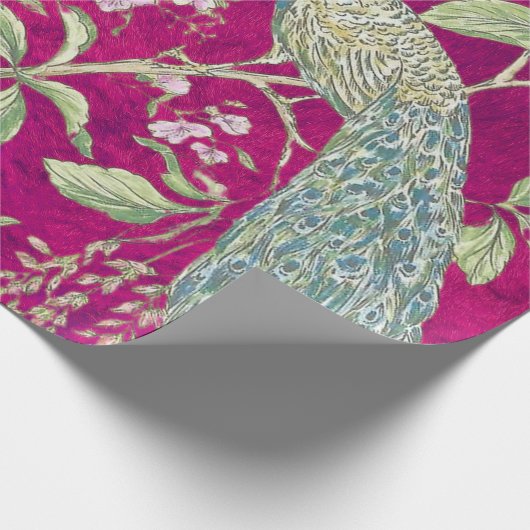 Fuchsia Chinoiserie pauw bloemendecoupage Cadeaupapier (Hoek)