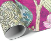 Fuchsia Chinoiserie pauw bloemendecoupage Cadeaupapier (Rol Hoek)