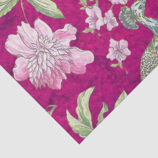 Fuchsia Chinoiserie pauw bloemendecoupage Tissuepapier (Detail)