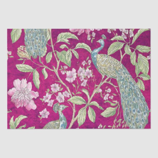 Fuchsia Chinoiserie pauw bloemendecoupage Tissuepapier (Voorkant)