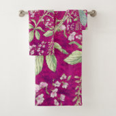 Fuchsia Chinoiserie pauwenbloem Bad Handdoek (Insitu)