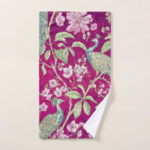 Fuchsia Chinoiserie pauwenbloem Bad Handdoek (Handdoek)