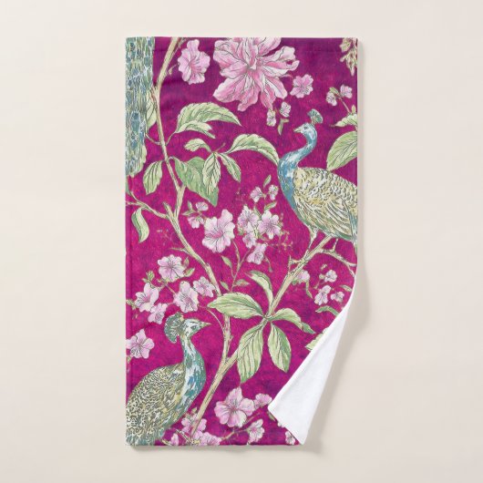 Fuchsia Chinoiserie pauwenbloem Bad Handdoek (Handdoek)