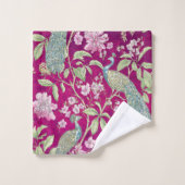 Fuchsia Chinoiserie pauwenbloem Bad Handdoek (Wasdoekje)