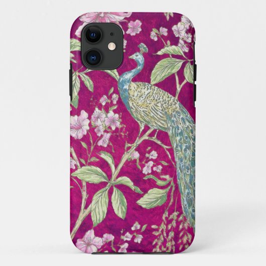 Fuchsia Chinoiserie pauwenbloem Case-Mate iPhone Case (Achterkant)