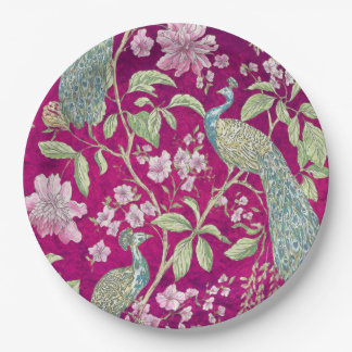 Fuchsia Chinoiserie pauwenbloem Papieren Bordje