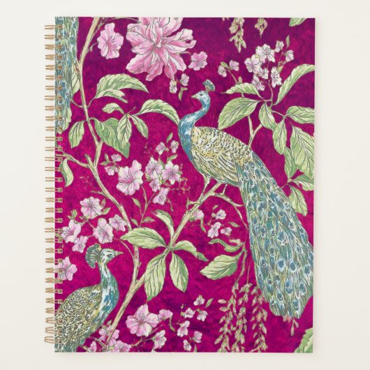 Fuchsia Chinoiserie pauwenbloem Planner (Voorkant)
