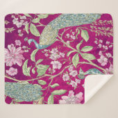 Fuchsia Chinoiserie pauwenbloem Sherpa Deken (Voorkant (horizontaal))