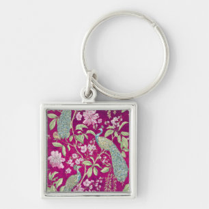 Fuchsia Chinoiserie pauwenbloem Sleutelhanger