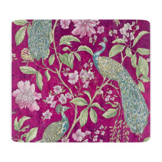 Fuchsia Chinoiserie pauwenbloem Snijplank (Voorkant)