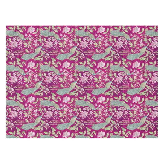 Fuchsia Chinoiserie pauwenbloem Tafelkleed (Voorkant (Horizontaal))
