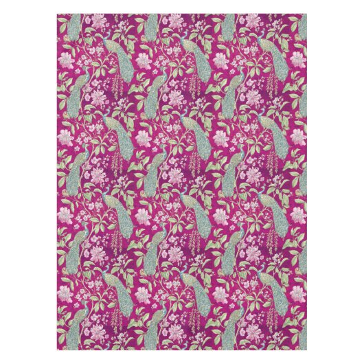 Fuchsia Chinoiserie pauwenbloem Tafelkleed (Voorkant)