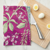 Fuchsia Chinoiserie pauwenbloem Theedoek (Quarter Fold)