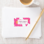 Fuchsia Coral Flowers Grijs Stippen Adreslabel Etiket (Insitu)