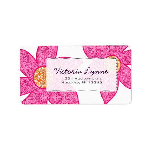 Fuchsia Coral Flowers Grijs Stippen Adreslabel Etiket (Voorkant)