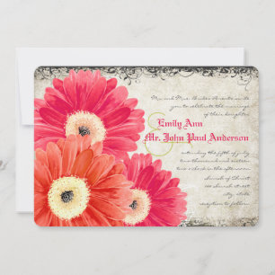 Fuchsia Coral Sinaasappel Gerber Daisy Wedding Inv Kaart